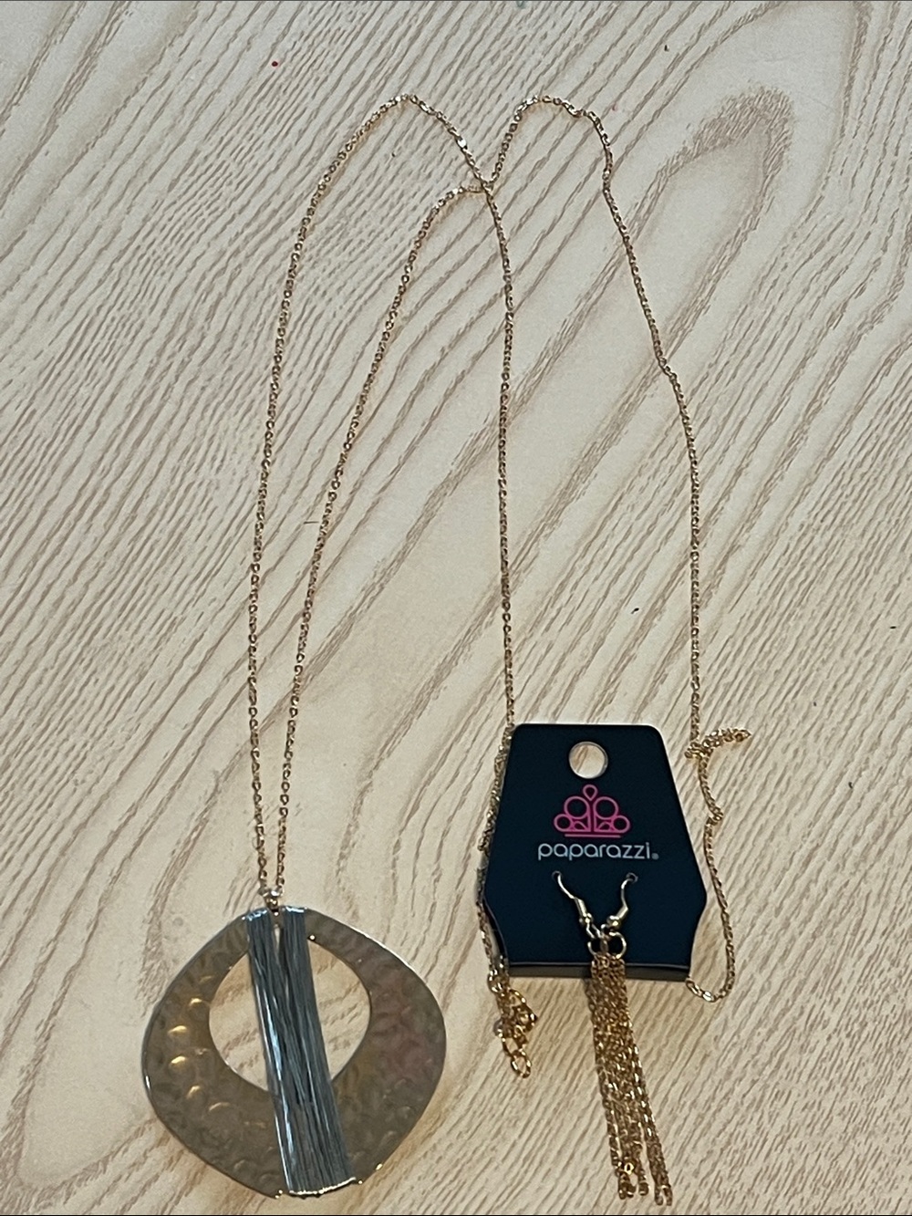 Paparazzi Gold Hammered Open Circle Pendant Necklace with Tassel Detail
